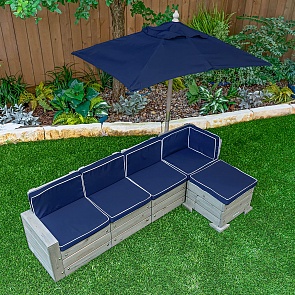 Набор садовой мебели для детей: секционный диван, пуф-стол, зонт, цвет серо-синий (KidKraft, 20177)